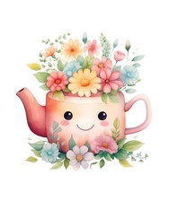 Watercolour teapot flowers 9x9