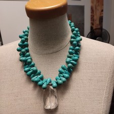 Collier Türkis Steinkette mit Anhänger aus geschliffenem Glas