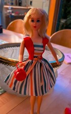 Barbie Petra Kleid Tasche 60 iger Leinen/Baumwolle Druckknöpfe Vintage