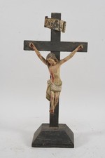 C25V64- Antikes Standkreuz Kruzifix Holz geschnitzt und gefasst