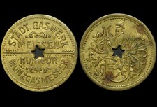 GASMARKE: NUR FÜR MÜNZGASMESSER. STÄDTISCHES GASWERK MEISSEN / SACHSEN.