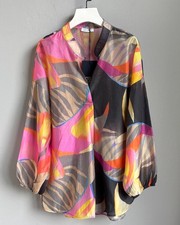 Hemdbluse Bluse Damen Gr. S M L XL  36 38 40 42 Bunt Viskose Italy Sommer