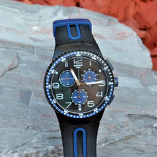 Swatch New Chrono KAICCO Schwarz/blau Chronograph,  Batterie neu