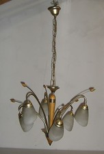 Designer Tütenlampe Florentiner Messing 6-flammig Lampe Leuchter 70er Floral