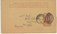 GB „134 / BRISTOL“ Pracht QV 1/2D braun geprägt auf Bestellung Ganzsache 1893