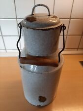 Alte Milchkanne mit Henkel aus Emaille Farbe Hellgrau/Weiß gesprenkelt Antik RAR