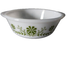 Set Glasbake Auflaufformen feuerfest oval + rund weiß grün Gänseblümchen 2Teile