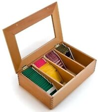 Relaxdays Holz Teebox für bis zu 100 Teebeutel - 4 Fächer + Sichtdeckel