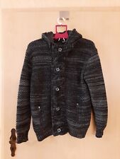 JEEL, Kapuzenstrickjacke, Gr. L, Knöpfe,  schwarz/meliert, Herren, dicker Strick