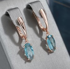 Damen Ohrringe 14k 585 Rolled Rosegold Aquamarin Blauer Zirkonia 2,8cm 