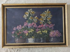 BLUMEN NARZISSEN UND PRIMELN  ÖL AUF LEINWAND 1912 ANTIK