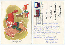 21494 - Schwein im Zwergen-Schlachthaus -dänische Weihnachtskarte, gelaufen 1985