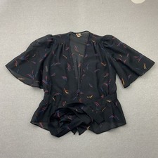 Lucie Linden Bluse Wickelbluse Schwarz Bunt Größe 38 Vintage 80er Kurzarm