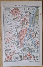 Top Rar Magdeburg, Farbiger Stadtplan, Maßstab 1 : 32.000, Brockhaus 14. Auflage