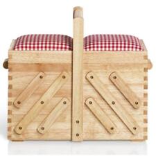 Prym Nähkasten Holz M hell klassisch ausziehbar mit Karostoff 36 x 30 x 19 cm
