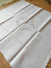 Alte Leinen Tischdecke Mitteldecke Stickerei Hohlsaum Handarbeit Shabby Chic JDL