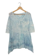 BODY NEEDS Tunikabluse Damen Bluse Gr. DE 40 blau-weiß Casual-Look