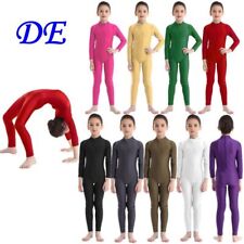 DE Mädchen Turnanzug Ganzkörper Ballett Gymnastikanzug Langarm Overall Jumpsuit