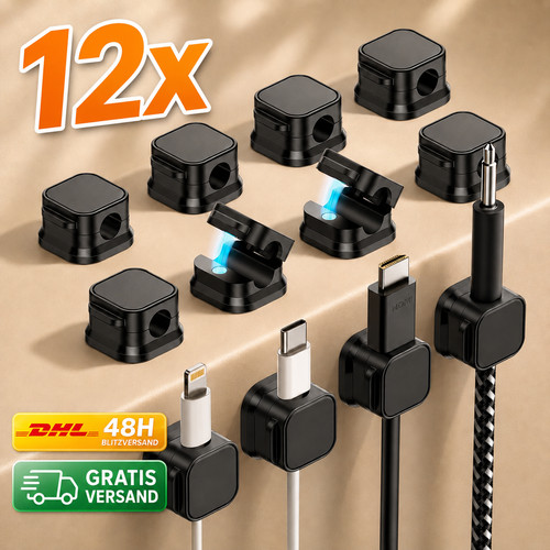 12x kabelclips schwarz magnet - schwarz,