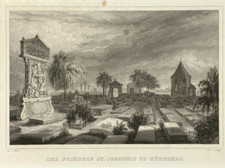 Stahlstich Der Johannis Friedhof Nürnberg von Johann Poppel Holzrahmen Nachlass