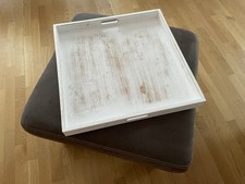 Hanobe Tablett Serviertablett Holztablett 54x54x5 cm Weiß lasiert Vintage - NEU