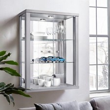 K-Möbel Glasvitrine mit Spiegel & LED (80x60x25cm) Schrank Regal ESG Wandvitrine