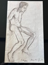 AKT EROTIK SITZENDER MANN ANTIKE BLEISTIFT ZEICHNUNG AUF PAPIER VON 1921