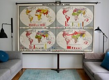 VINTAGE | SCHULWANDKARTE BEVÖLKERUNG ERDE WELTKARTE EARTH MAP | SCHOOL CHART