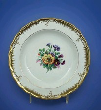 K1990 KPM Berlin Teller, Blumenmalerei, Goldrand, Pfennigmarke um 1860, D=18cm