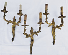3 St. Prachtvolle antike 2 flammige Messing/ Bronze Wandleuchter aus Frankreich