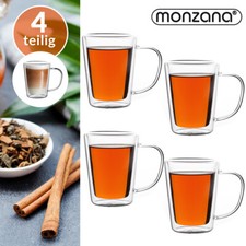 MONZANA® 4x Teegläser mit Henkel doppelwandig Thermogläser Glas Kaffee Tee 250ml
