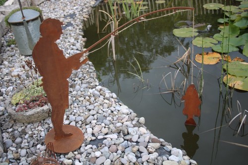 Angler mit fisch aus metall - mit,