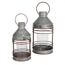Zink laterne 2er - mit, glas