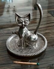 Vintage Katze auf Tablett versilbert ? Ring Schmuck Halter Deko Figur