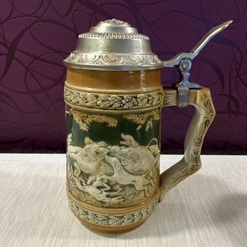 Steingut bierkrug mit - w.k.,