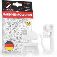 100 x Gardinenröllchen Kopf-Ø 8mm + 6 x Feststeller Gardinenhaken Rollringe