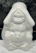 Buddha Deko Figur Weiß Keramik „Ich seh nix“ ca. 11 x 11 cm groß - wie neu