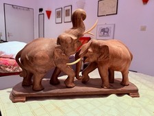 Große handgeschitzte Holzskulptur ''2 Elefanten''-48cm- Seltenes Sammlerstück