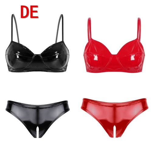 Damen wetlook dessous set - damen,
