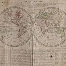 Neue Welt Karte Historische Landkarte Christoph Fembo kolor Kuperstich 1813 groß