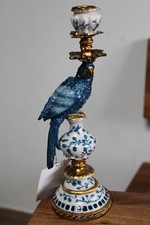 Kerzenhalter "Papagei", Blau/Weiß/Gold, Resin, H 27,5 cm, für Stabkerze