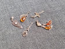 Konvolut größere Ketten-Anhänge - 925er / 835er Silber, Vintage, alt, Bernstein