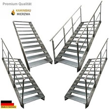 Premium Stahlwangen -Treppe 11 Stufen Breite 60-140cm Höhe 209cm Außen Geländer