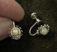 Vintage 925 Sterling Silber 3D Blume Perle Handwerk Schraubverschluss Modernist Swibo