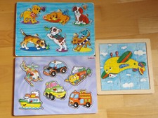 3 Stück verschiedene Auto Tiere Legepuzzle Steckpuzzle Holzpuzzle Eichhorn