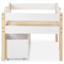 Kinderbett Kiefer-Vollholz 90x190cm Weiß & Eiche mit Schublade Rausfallschutz