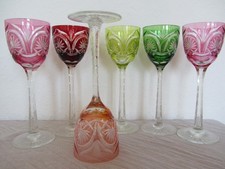 6 Römer-Gläser, Wein-Gläser, Kristall-Glas Überfangglas bunt, antik