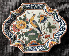 Alter Royal Delft Teller - ca. 28 x 22 cm - Vogel und Blumen - handgemalt
