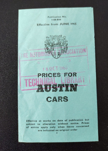 Austin preisliste 1965 - preisliste, 6.1965