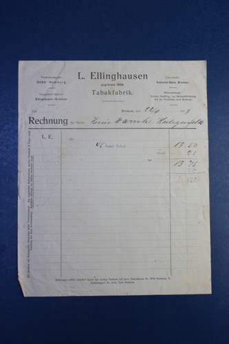 1913 rechnung tabak - 1913, fabrik